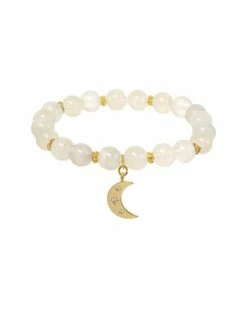 Cheapest ✨ Rachel Reinhardt Baby's Breath 14K Over Silver Moonstone CZ Moon Stretch Bracelet 👩 Women Bracelets 🔥