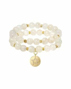 Budget 🧨 Rachel Reinhardt Baby's Breath 14K Over Silver Moonstone CZ Star Medallion Stretch Bracelet 👩 Women Bracelets 🔥