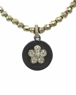 Best deal 🛒 Rachel Reinhardt Nightfall Collection 14K Over Silver Pyrite CZ Flower Pendant Necklace 👩 Women Necklaces 🥰