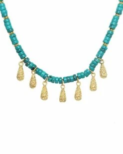 Budget 😍 Rachel Reinhardt Layla Collection 24K Plated Turquoise Heishi Filigree Necklace 👩 Women Necklaces 🔥