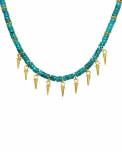 Top 10 🔔 Rachel Reinhardt Layla Collection 24K Plated Turquoise Heishi Spike Necklace 👩 Women Necklaces ⌛