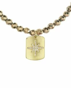 Coupon 🎁 Rachel Reinhardt Nightfall Collection 14K Over Silver Pyrite CZ Starburst Pendant Necklace 👩 Women Necklaces 🔔