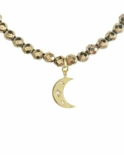 Coupon ⭐ Rachel Reinhardt Nightfall Collection 14K Over Silver Pyrite CZ Moon Pendant Necklace 👩 Women Necklaces 😉