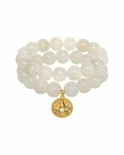 New 💯 Rachel Reinhardt Baby's Breath 14K Over Silver Gemstone CZ Star Stretch Bracelet 👩 Women Bracelets 🎉