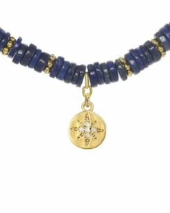 Cheapest ✨ Rachel Reinhardt Coastal Blues 14K Over Silver Blue Lapis CZ 🔨 Hammered Disc Necklace 👩 Women Necklaces ⌛