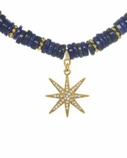 Outlet 👍 Rachel Reinhardt Coastal Blues 14K Over Silver Blue Lapis CZ Star Pendant Necklace 👩 Women Necklaces 👏