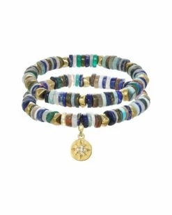 New 🔥 Rachel Reinhardt Mixed Medley 14K Over Silver Gemstone CZ Heishi Beaded Bracelet 👩 Women Bracelets ✨