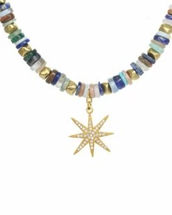Budget 🥰 Rachel Reinhardt Mixed Medley 14K Over Silver Gemstone CZ Heishi Beaded Star Necklace 👩 Women Necklaces 🥰