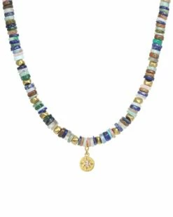 Best deal ⭐ Rachel Reinhardt Mixed Medley 14K Over Silver Gemstone CZ Heishi Beaded Petite Star Necklace 👩 Women Necklaces ✨